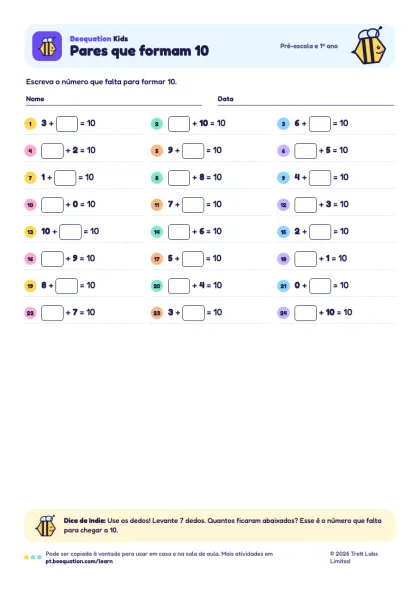 Prévia da atividade “Pares que formam 10”