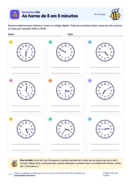 Prévia da atividade “As horas de 5 em 5 minutos”